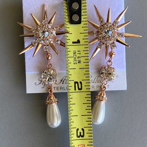 Rose Gold Starburst Swarovski Crystal Dangle Earrings - Picture 5 of 7